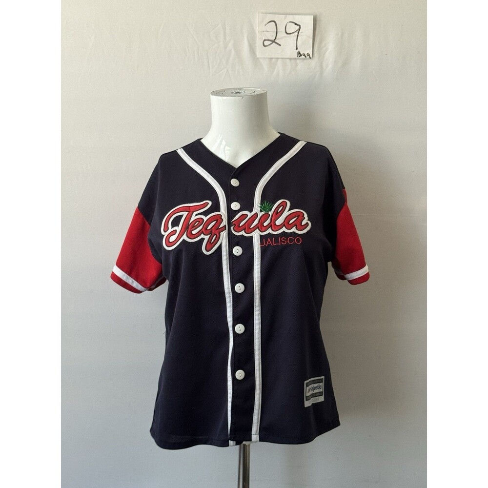 Majestic Tequila Jalisco Mexico Baseball Jersey Youth 12 Navy Red Button Up